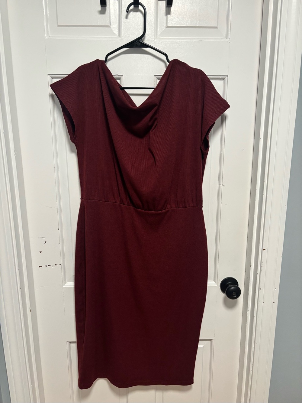 Cowl Neck Sheath Dress in Deep Wine